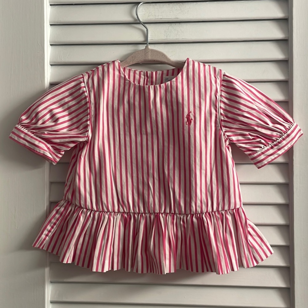 Ralph Lauren Layette Peplum Button Back Shirt, Puffed Sleeves,LIKE NEW-Size 9M